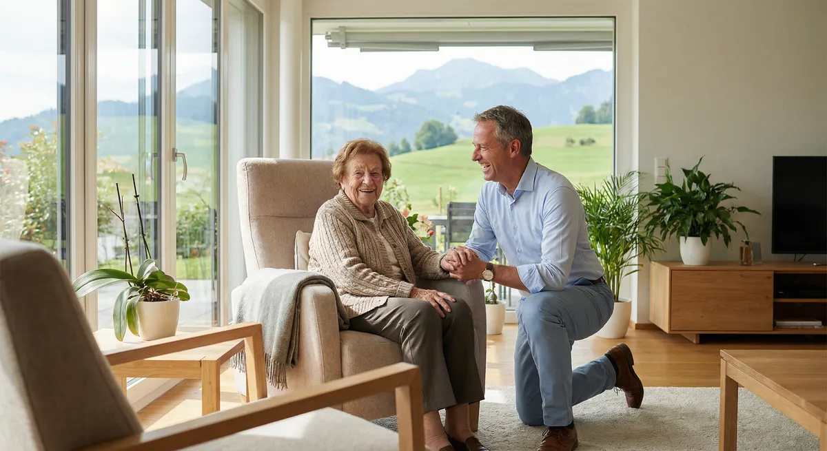 Pflegefachperson betreut eine Seniorin