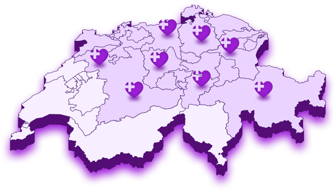 Map of Switzerland with care locations